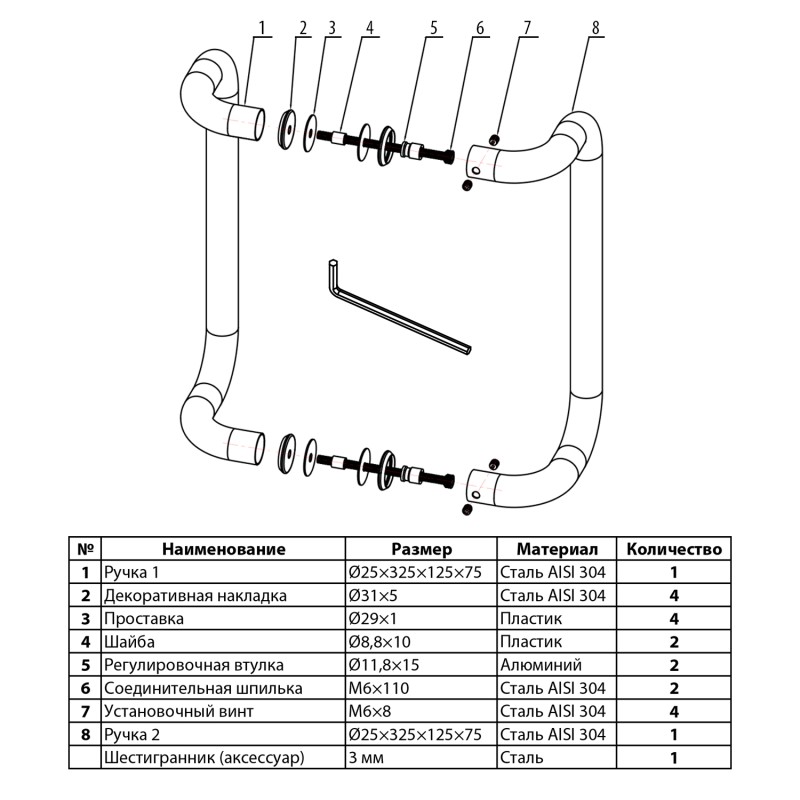 Ручка-скоба DOORLOCK PHS04/25/300  мм, SSS матовая нержавеющая сталь