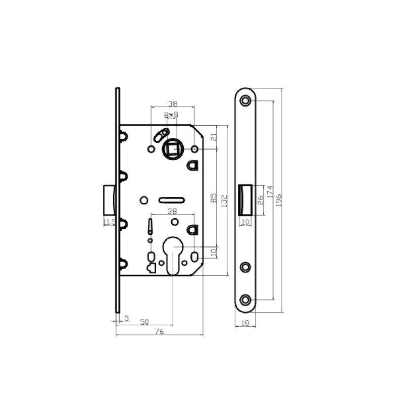 Замок дверной Doorlock V 431/С/50/85/18/PB, цилиндровый, полированная латунь