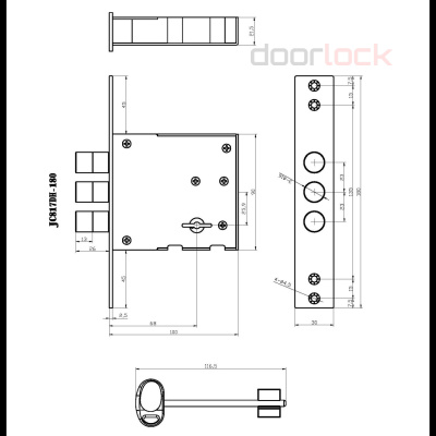 Замок дверной DOORLOCK DL932K/Z/67мм, сувальдный