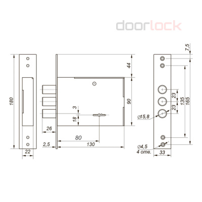 Замок дверной сувальдный Гардиан TERMO 80.01, 4 длинных ключа, никелированный