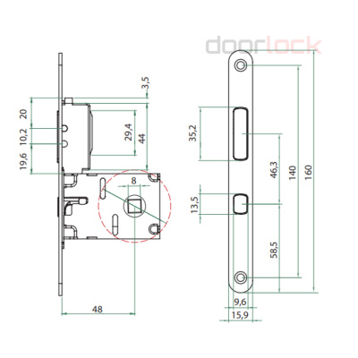 Замок дверной для раздвижной двери с круглой поворотной кнопкой Bonaiti G500T mod.H21, сатинированный хром